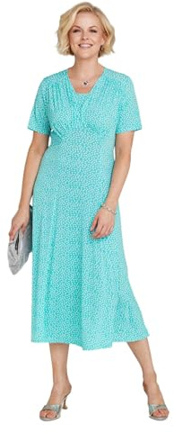 Amber Ladies 41 Inch Spotted Tea Dress, 1940s Inspired Fit with Curved Waist Seam (Available in Size 10-22) Turquoise 22