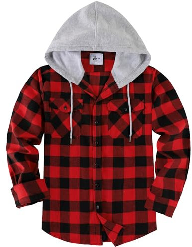 JACKETOWN Chemise en Flanelle pour Homme Carreaux avec Capuche Manches Longues pour Homme Coupe Régulière Carreaux Chemise De Bûcheron Décontractées Confortables en Coton avec Poche Poitrine