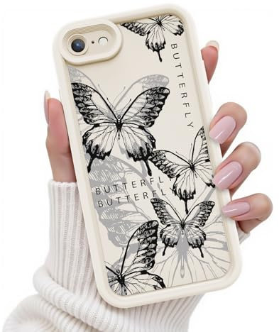 FUXICASE for iPhone SE/8/7 Case, Creative Butterfly Pattern Design for Girl Women, Soft Silicone Shockproof Anti-Scratch Protection Phone Cover for iPhone SE/8/7 (Ballet Black Butterfly)