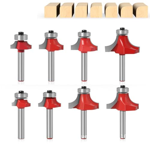 Lot de 8 fraises à arrondir avec tige de 6 mm, fraises à rayon en métal dur avec roulement à billes, fraises rondes sur fraiseuse, embouts de fraisage, fraiseuse ronde pour menuiserie, chanfreinage