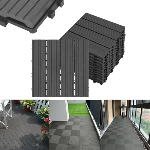 ACXIN WPC Terrassenfliesen Terrassendielen Fliese in Holzoptik Kunststoff Fliesen Terrassenfliesen Klickfliesen Balkonfliesen, zuschneidbar, für Garten/Balkon/Terrasse (22, Anthrazit, 30 x 30)