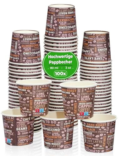MH QUALITY Tazza da caffè To Go 80 ml, 100 bicchieri di carta usa e getta, ecologici e riciclabili, per bevande calde e fredde