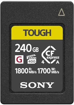 Sony CFexpress Type A 240GB Tough (CEAG240T) – VPG400 High Speed G Serie, 1.800MB/s Lesen, 1.700MB/s Schreiben, IP57, hitzeresistent – perfekt für 4K/8K-Video & High-Speed-Fotografie