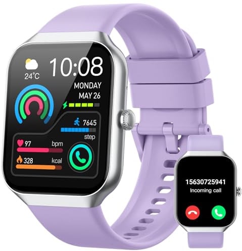 Jugeman Smartwatch Damen Herren mit Telefonfunktion, 1.96 HD Smart Watch mit Herzfrequenz Schlafmonitor Schrittzähler Uhr IP68 Wasserdicht Fitnessuhr, 113+Sportmodi, Sportuhr für iOS Android Violett