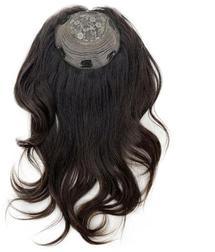 JIANBOHAIRS 10-20 Wavy Human Hair Topper 8x8 inch Silk Base Clip In HairPieces Wiglets Natural Black for Thinning Hair(16inches)