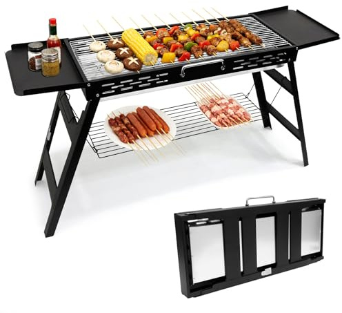 kisidus Holzkohlegrill Klappgrill Tragbar, Grillrostfläche 75 x 29,5 cm | Aufklappen, BBQ Grill für Outdoor-Abenteuer, Picknicks, Camping und Gartengrill
