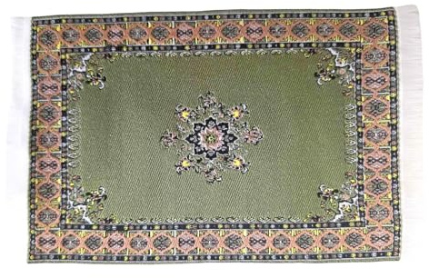 Puppenhaus Rechteckiger Teppich Grün Orientalisches Design Miniatur Zubehör Klein