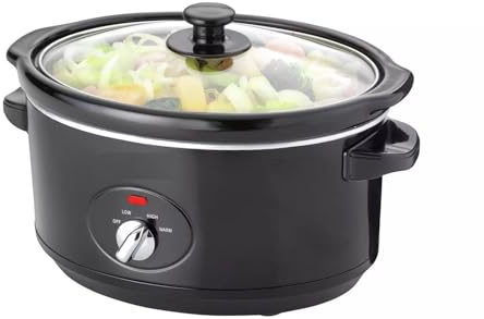 3.5L Slow Cooker with Keep Warm Function, Removable Ceramic Pot & Glass Lid, Compact Electric Crock Pot for Stews, Soups & Family Meals, Black