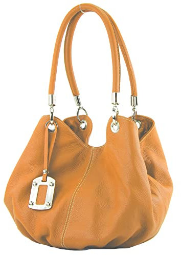 modamoda de 228 Damen Leder Schultertasche Hobo bag handmade in Italy, Farbe:Camel