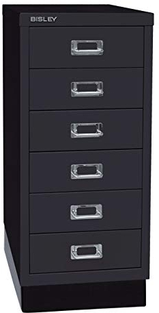 BISLEY MultiDrawer, 29er Serie mit Sockel, DIN A4, 6 Schubladen, Metall, 633 Schwarz, 38 x 27.9 x 67 cm