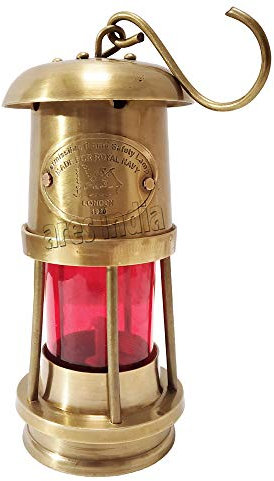 Ares India Farol de latón de estilo antiguo vintage para mineros náuticos de 15,24 cm, color rojo