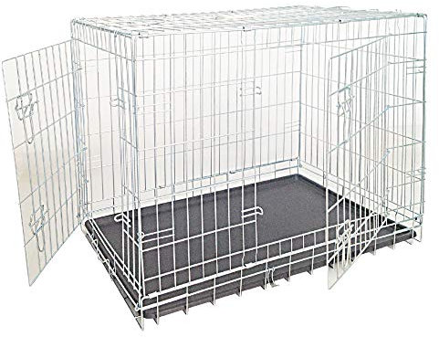 Croci Gabbia per Cani - Box per animali in metallo, da Interno Esterno e Auto, Pieghevole, due porte anti fuga, fondo removibile, Kennel cane taglia grande, dimensione 109x71x79 cm