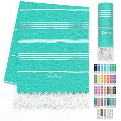 LeStoff Hamamtuch - 100% Bio-Baumwolle, 95 x 180 cm, Vorgewaschen, Saugstark, Schnelltrocknend, Leicht, Kompakt, Campinghandtuch, Reisehandtuch, Badetuch, Duschtuch, Badehandtuch groß (Türkis)