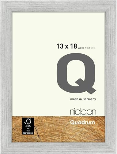 nielsen Bilderrahmen, 13 x 18 cm, Holz, Silber, Fotorahmen zum Auftstellen und Aufhängen im Hoch- & Querformat, Echtglas, Quadrum