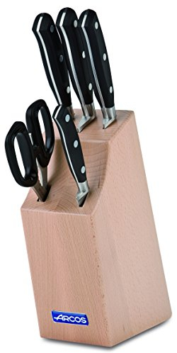 ARCOS Messerset 5-teilig Edelstahl - Professionelle Küchenmesser mit ergonomischem Griff aus Polyoxymethylen, Ideal zum Schneiden einer Vielzahl von Lebensmitteln - Klinge 380 mm