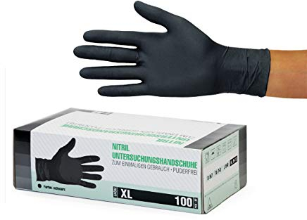 SF Nitrilhandschuhe XL Schwarz – 100 Stück Einweghandschuhe, Einmalhandschuhe, Puderfrei, Latexfrei, Gummihandschuhe Einweg zum Kochen, Putzen, für Medizin, Küche, Garten, Werkstatt, Tattoo, Haushalt