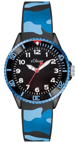 s.Oliver Kinder- und Teensuhr - 35 mm - Gute Ablesbarkeit - widerstandsfähiges Silikonband - 5 ATM wasserfest - hoher analoge Armbanduhr für Jungs mit Quarzwerk
