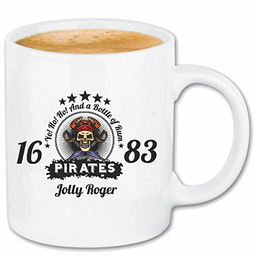 Reifen-Markt Kaffeetasse A BOTTLE OF RUM SKULL PIRAT SEERÄUBER PIRAT PIRATEN SEERÄUBER SKULL TOTENKOPF SCHÄDEL SKELETT Keramik 330 ml in Weiß
