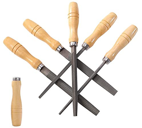 ACCOCO Set di lime in acciaio al carbonio con manici in legno, lima per metallo, legno, plastica, 5 pezzi
