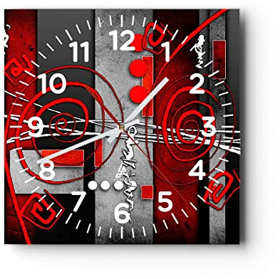 Modern Wanduhr Grafik geometrische Figuren Kreis 30x30cm Quadrat Klein Wand Uhr Glas Analog Zimmeruhren Küche Büro Wohnzimmer Glasuhr Wall Clock Dekoration Design Küchenuhr C4AC30x30-0599