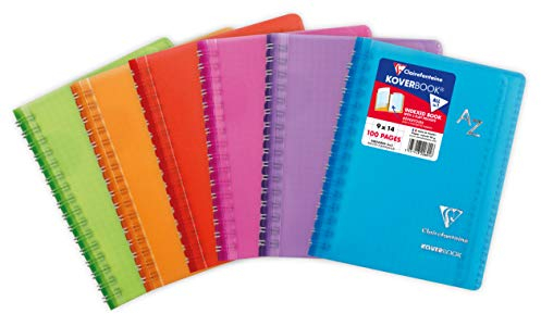 Clairefontaine 322601C Heft mit Register Koverbook (mit Doppelspiral, 9 x 14 cm, kariert, 50 Blatt) 1 Stück farbig sortiert