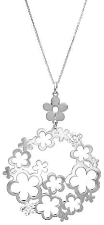 Kauf-mich-weg Damen Collier Blumen 925 Sterling Silber rhodiniert großer Anhänger Durchmesser ca. 5cm Silberkette Halskette Kette Blümchen