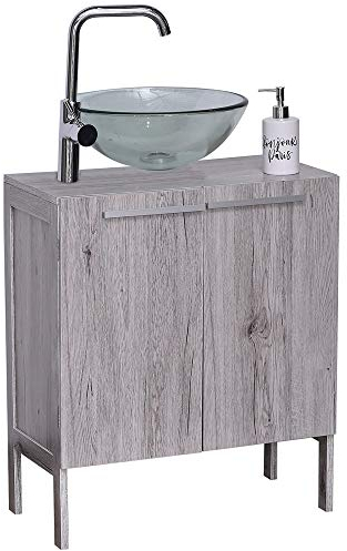 Evideco 9900626 Waschbeckenunterschrank Oslo Grau Eiche, Graue Eiche, 23 3/4 L x 12 W x 27 5/8 H