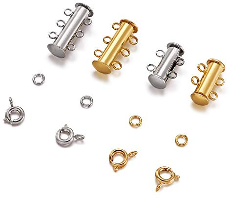 Pandahall 2-3 Stand Brass Magnetic Slide Lock with 40pcs Brass Close but Unsoldered Jump Rings and 20pcs Brass Spring Ring Clasps for Bracelet Necklace Jewelry Making (Silver &Golden)