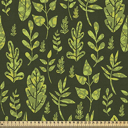 ABAKUHAUS Salbei Gewebe als Meterware, Gemusterte grüne Blätter, Schön Gewebten Stoff für Polster und Wohnaccessoires, 1M (148x100cm), Apfelgrün Dunkelgrün