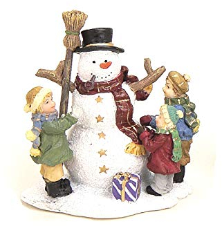 Weihnachtliche Miniatur-Figuren Winterwelt-Szene aus Poly Höhe 6 cm – Schneemann mit Schal und Kindern - Weihnachtsdorf Deko Miniaturwelt Sammlerobjekt Weihnachtsdekoration Tischdeko Haus
