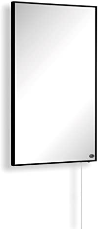 Könighaus Spiegel Infrarotheizung - 800W inkl. Thermostat - Energiesparende Spiegelheizung & 5 Jahren Garantie - Infrarot Wandheizung mit schwarzem Rahmen - Wärmt in 2 Minuten