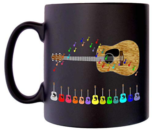 Klassek Acoustic Guitar Folk Song Music Classical Notes Mug for Men Coffee Tea 10oz Black Satin Gift Present