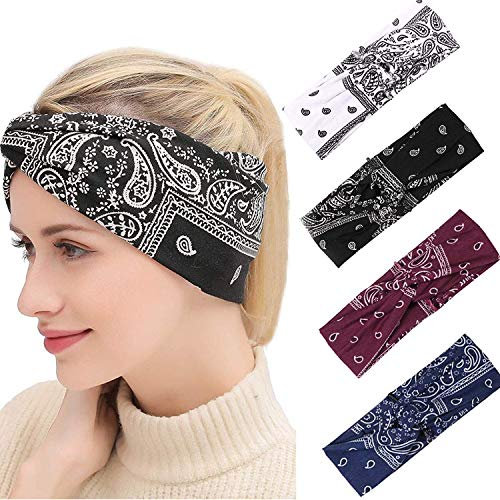 4 Pack Stirnband Frauen Vintage Stirnband Boho gedruckt Haarband elastisches Haarband Bandana Haarbänder Haarschmuck
