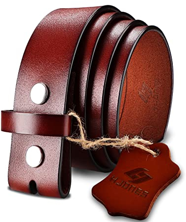 HJones Herren Ersatzgürtel Keine Schnalle Gürtel Riemen, Männer Ledergürtel mit Silber Snap On Gürtel Ohne Schnalle 1 1/2 Zoll Breit(Braun, 46“)