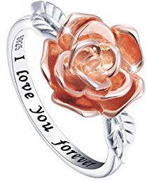 925 Sterling Silber Rose Blumenringe Ich liebe dich für Immer Mädchen Schmuckbänder Ring für Damen, Beste Valentinstag Geburtstag Weihnachtsgeschenke