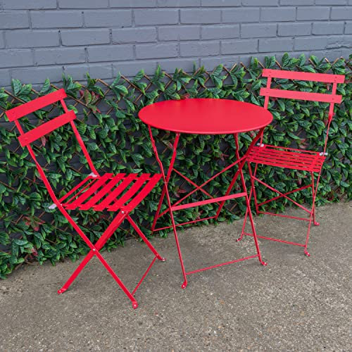 Woodside Outdoor Garden Patio Folding Table & Chair Bistro Set, Powder Coated Steel, 6 Colours Available
