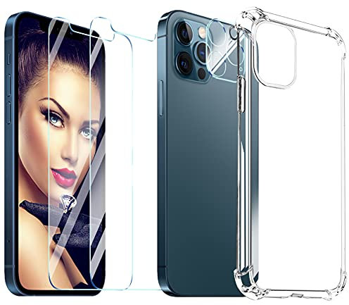 mtb more energy® Protection Bundle kompatibel mit Apple iPhone 12 Pro Max (6.7'') - 1x Soft Armor Hülle + 2X Display-Schutzglas + 1x 3D-Kamera-Schutzglas