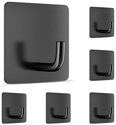 Newaner 6 Stück Handtuchhaken, Rostfreies Edelstahl Wandhaken, Haken Selbstklebend Bad und Küche Handtuchhalter Kleiderhaken Ohne Bohren für Haushalt Haus, Küche, Bad, Büro, Schrank (Schwarz)