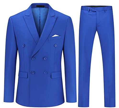 YOUTHUP Trajes de 2 Piezas para Hombre Slim Fit Formal Negocio Traje Doble Botonadura Blazer y Pantalones