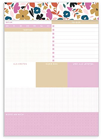 Grafik-Werkstatt Tages-To-Do-Block mit Goldveredelung | 50 Blatt | Blumen
