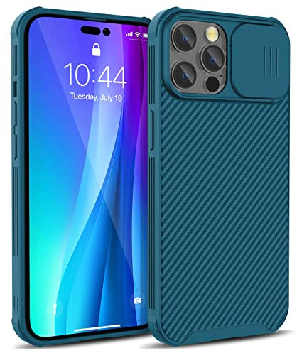 CloudValley for iPhone 14 Pro Max Case with Camera Cover, Slim Fit Shockproof Protective Soft Bumper Case with Slide Lens Protection Designed for 14 Pro Max 6.7 inch, Blue