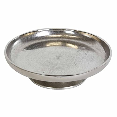 Casa Moro Aluminium Silber Tablett Livorno M mit Fuß Ø 26cm rund Obstteller Luxus Kuchenplatte handgegossen - Serviertablett Weihnachtsdeko für Wohnzimmer Esszimmer Küche ALTB16M