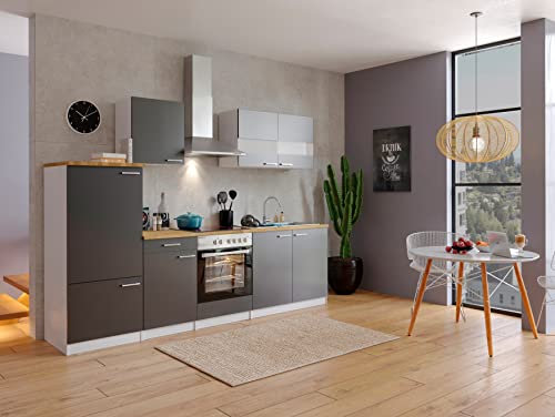 Respekta Malia Küchenzeile, Holzwerkstoff, Grau, 270 cm