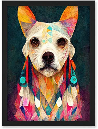 Doppelganger33 LTD Boho Chic Shaman Dog Mystical Painting Artwork Framed Wall Art Print A4