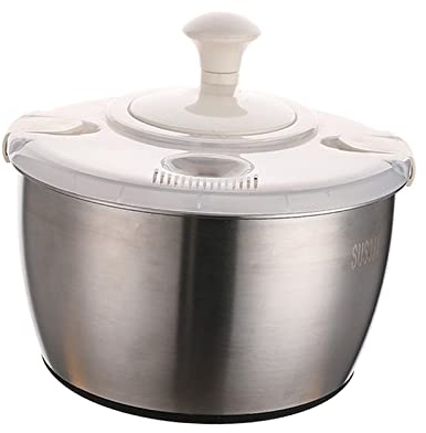perfk Centrifuga per insalata grande in acciaio inossidabile, lavaverdure con ciotola, pulisci e asciuga