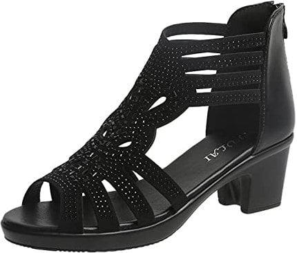 Susenstone Sandales à talons femmes pas cher, Dames Sandales Prom Bridal Wedding Chaussures Peep Toe Sangle de la cheville Soirée Summer Summer Robe Sandales scintillantes Eu taille 34-43 03 Noir