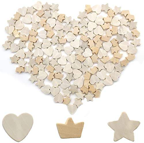 Hayaww 150 Pcs Holz Lose Perlen Stern Perlen,NatüRliche Holzperlen NatüRliche Holzperlen AnhäNger Sterne Holzperlen Herz Holzperlen,3 Stile,FüR Diy Basteln Halskette Armband Schmuck Herstellung