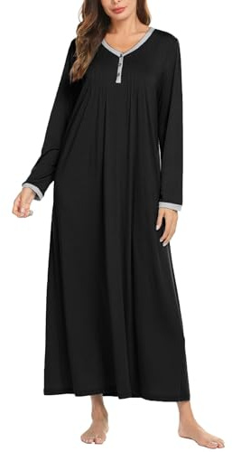 Ekouaer Chemise De Nuit Femme Manches Longues Chemise De Nuit Longue Hiver Chemise De Nuit Col en V Chemise De Nuit Chemise De Nuit Robe De Maison Grandes Tailles