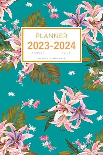Planner August 2023-2024 July: 6x9 Weekly and Monthly Organizer | Lilly Wildflower Palm Leaf Design Teal