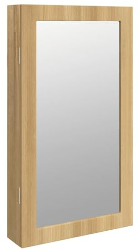 vidaXL Spiegel Schmuckschrank Wandmontage, Wandschrank mit LED Beleuchtung, Spiegelschrank mit Haken Bügeln Ablagen 2 Schubladen, Hängeschrank Kosmetikspiegel